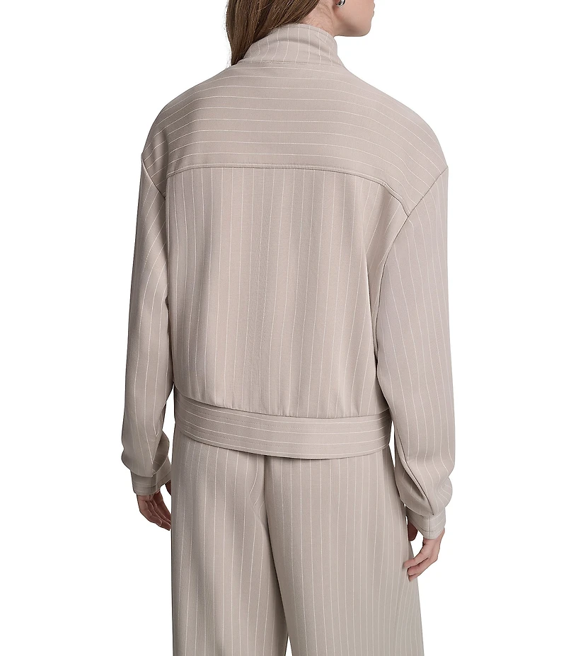 DKNY by Donna Karan Coordinating Cupro Pinstripe Stand Collar Long Sleeve Full Zip Track Jacket