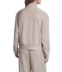DKNY by Donna Karan Coordinating Cupro Pinstripe Stand Collar Long Sleeve Full Zip Track Jacket