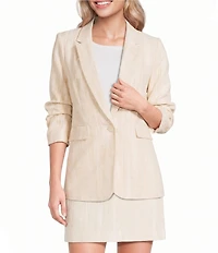 DKNY by Donna Karan Coordinating Jacquard Notch Lapel 3/4 Ruched Sleeve One Button Front Jacket