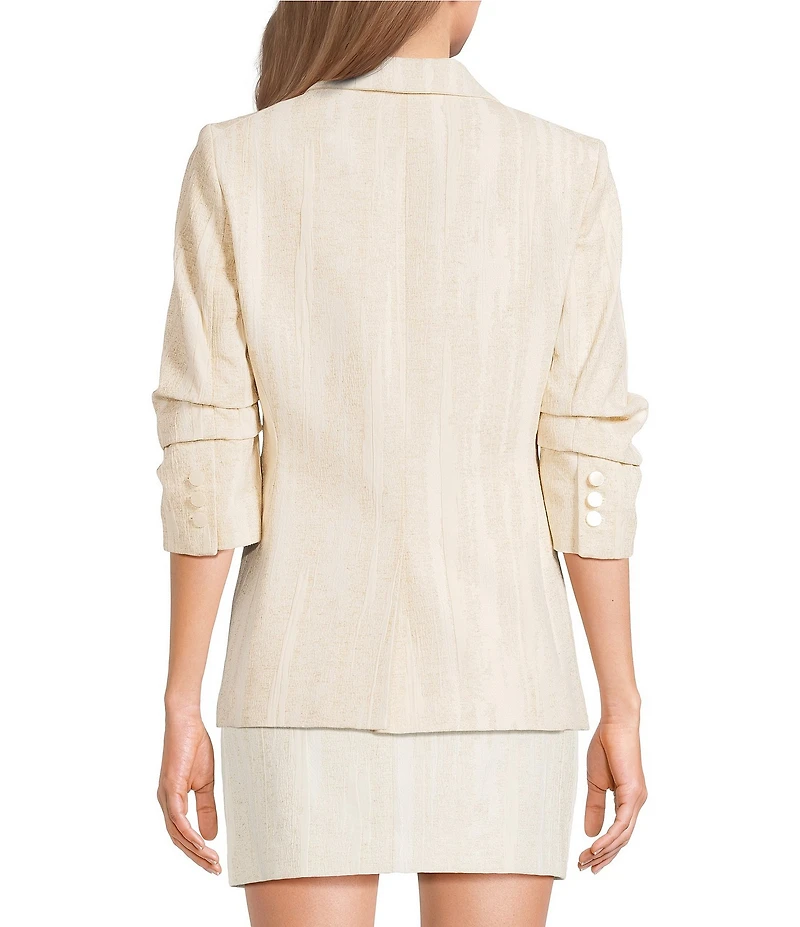 DKNY by Donna Karan Coordinating Jacquard Notch Lapel 3/4 Ruched Sleeve One Button Front Jacket