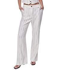 DKNY by Donna Karan Coordinating Linen Blend Heavy Top Stitch Stripe Straight Leg Pants