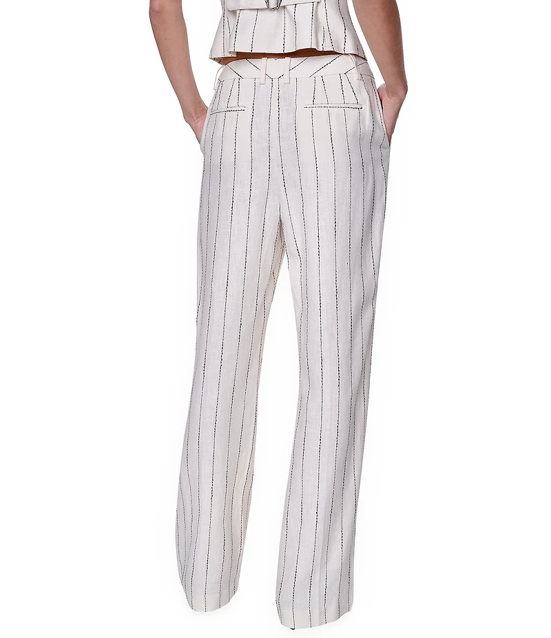 DKNY by Donna Karan Coordinating Linen Blend Heavy Top Stitch Stripe Straight Leg Pants