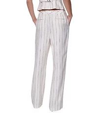 DKNY by Donna Karan Coordinating Linen Blend Heavy Top Stitch Stripe Straight Leg Pants