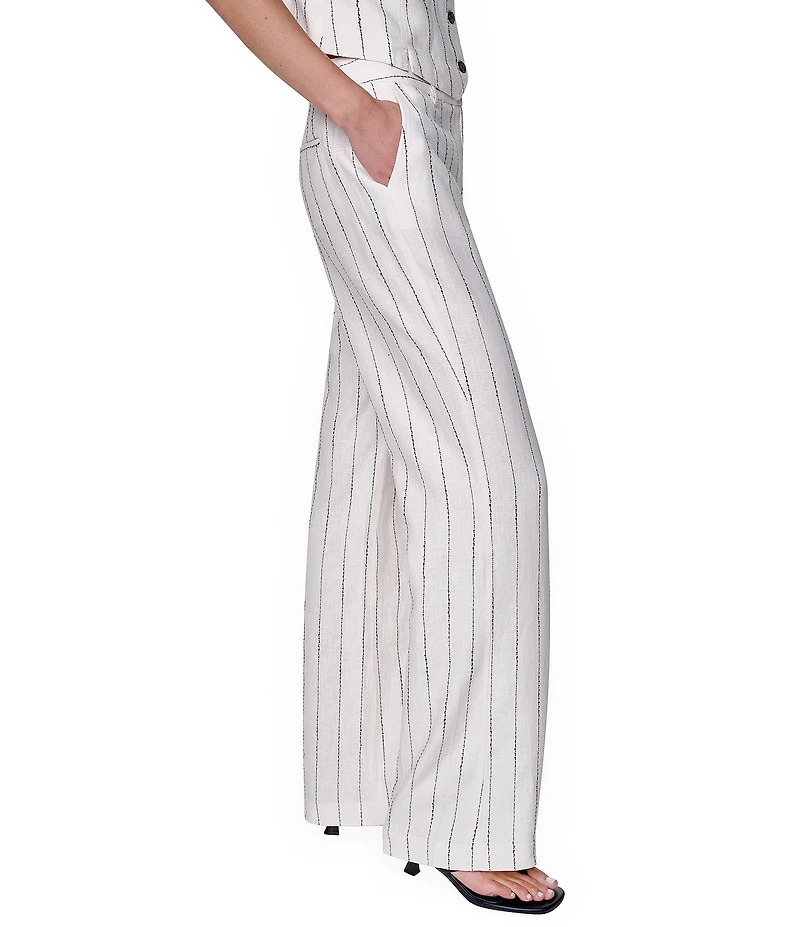 DKNY by Donna Karan Coordinating Linen Blend Heavy Top Stitch Stripe Straight Leg Pants