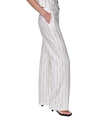 DKNY by Donna Karan Coordinating Linen Blend Heavy Top Stitch Stripe Straight Leg Pants