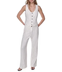 DKNY by Donna Karan Coordinating Linen Blend Heavy Top Stitch Stripe Straight Leg Pants