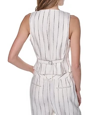 DKNY by Donna Karan Coordinating Linen Blend Heavy Top Stitch Stripe V-Neck Sleeveless Vest