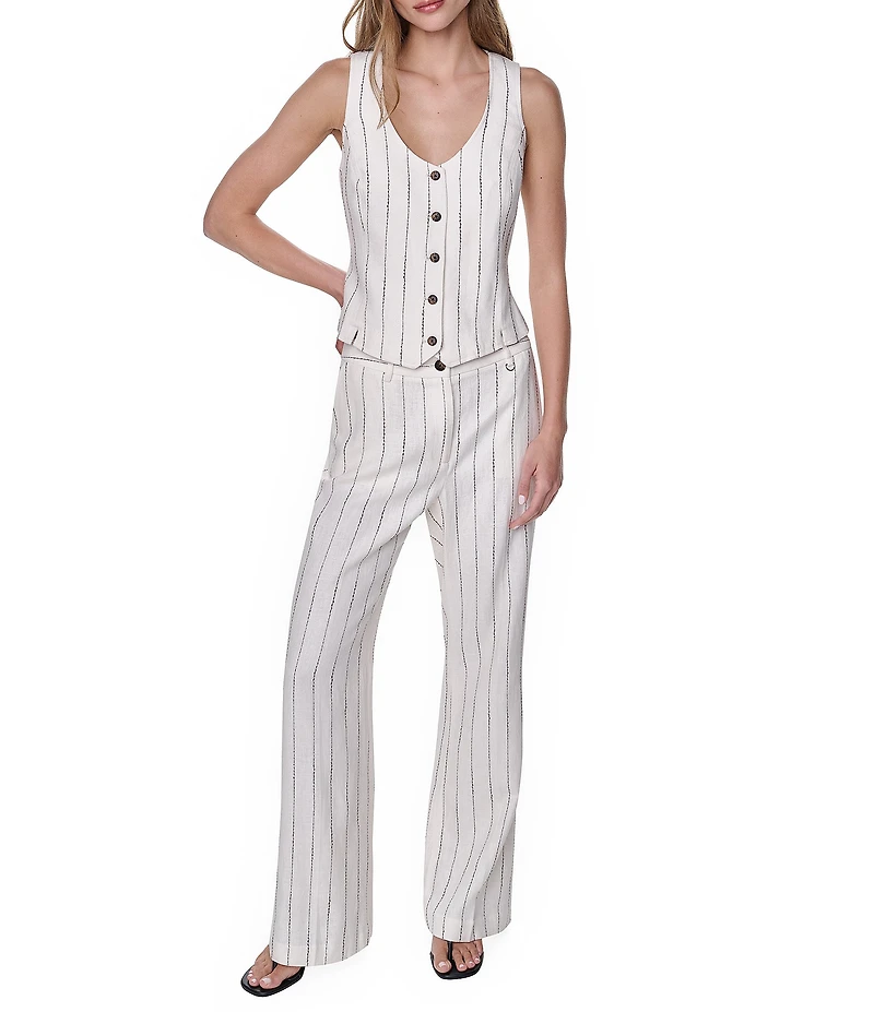 DKNY by Donna Karan Coordinating Linen Blend Heavy Top Stitch Stripe V-Neck Sleeveless Vest