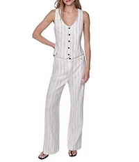 DKNY by Donna Karan Coordinating Linen Blend Heavy Top Stitch Stripe V-Neck Sleeveless Vest
