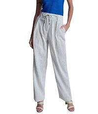 DKNY by Donna Karan Coordinating Linen Blend Stripe Pleated Wide Leg Pants
