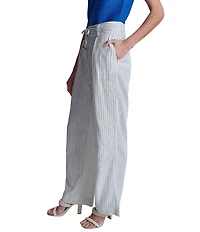 DKNY by Donna Karan Coordinating Linen Blend Stripe Pleated Wide Leg Pants
