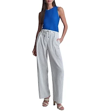 DKNY by Donna Karan Coordinating Linen Blend Stripe Pleated Wide Leg Pants