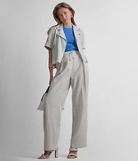 DKNY by Donna Karan Coordinating Linen Blend Stripe Pleated Wide Leg Pants
