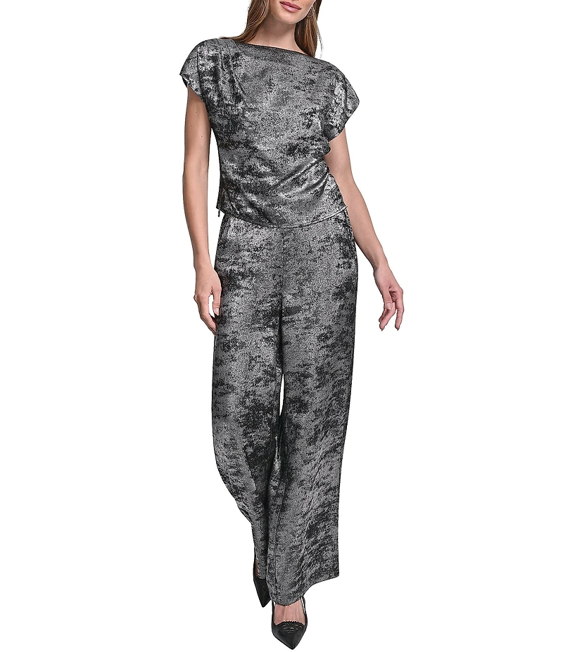 DKNY by Donna Karan Coordinating Liquid Velvet Boat Neck Flutter Sleeve Top