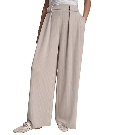 DKNY by Donna Karan Coordinating Pinstripe Cupro Pleated Straight Leg Pants