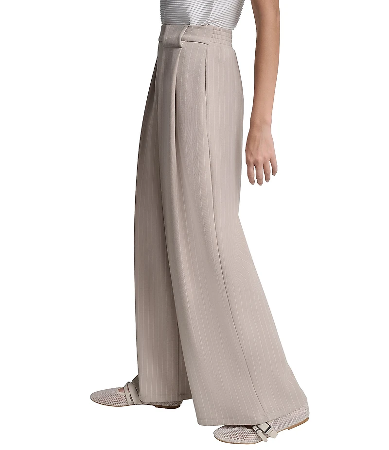 DKNY by Donna Karan Coordinating Pinstripe Cupro Pleated Straight Leg Pants
