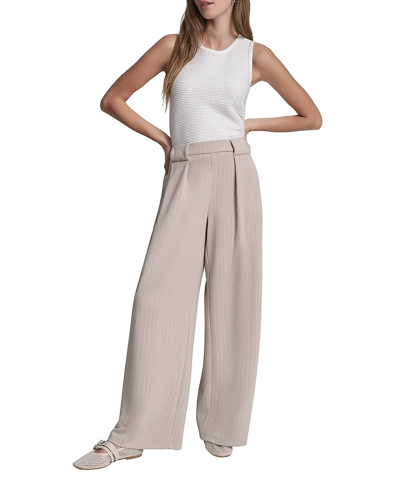 DKNY by Donna Karan Coordinating Pinstripe Cupro Pleated Straight Leg Pants