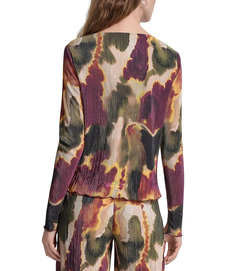 DKNY by Donna Karan Coordinating Printed Plisse Boat Neck Long Sleeve Top