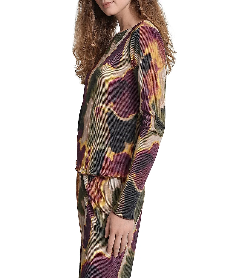 DKNY by Donna Karan Coordinating Printed Plisse Boat Neck Long Sleeve Top