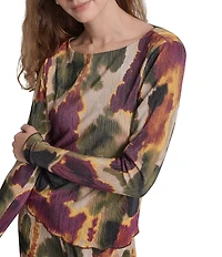 DKNY by Donna Karan Coordinating Printed Plisse Boat Neck Long Sleeve Top