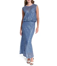 DKNY by Donna Karan Coordinating Sequin Knit Crew Neck Sleeveless Bubble Hem Top