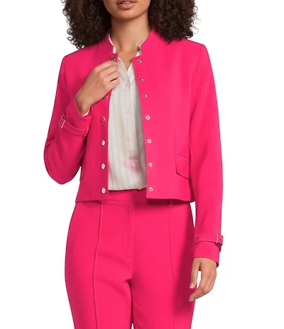 DKNY By Donna Karan Coordinating Tech Tailoring Jacquard Crew Neck Long Sleeve Button Front Jacket