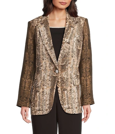 DKNY by Donna Karan Coordinating Textured Crepe Notch Collar Long Sleeve Button Front Jacket