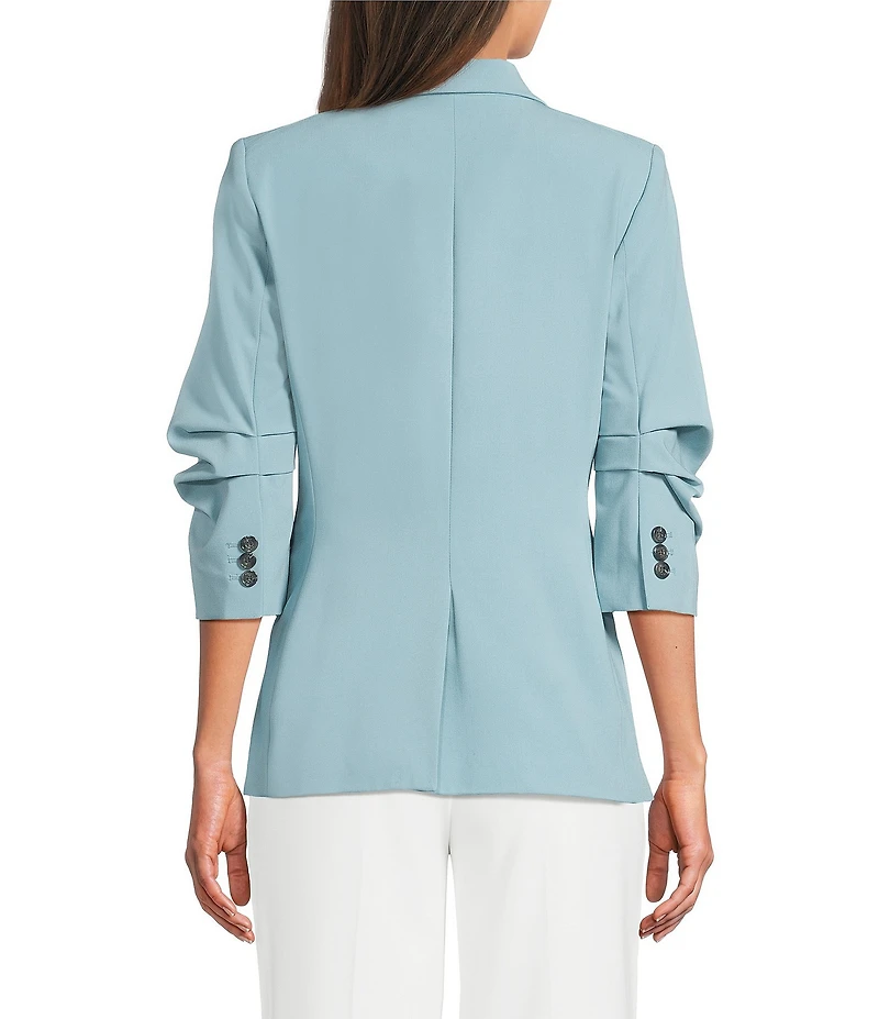 DKNY by Donna Karan Coordinating Tropical Notch Lapel 3/4 Ruched Sleeve One Button Front Jacket