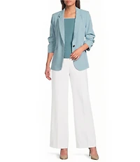 DKNY by Donna Karan Coordinating Tropical Notch Lapel 3/4 Ruched Sleeve One Button Front Jacket