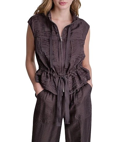 DKNY by Donna Karan Coordinating Twinkle Mock Neck Sleeveless Zip Front Peplum Vest
