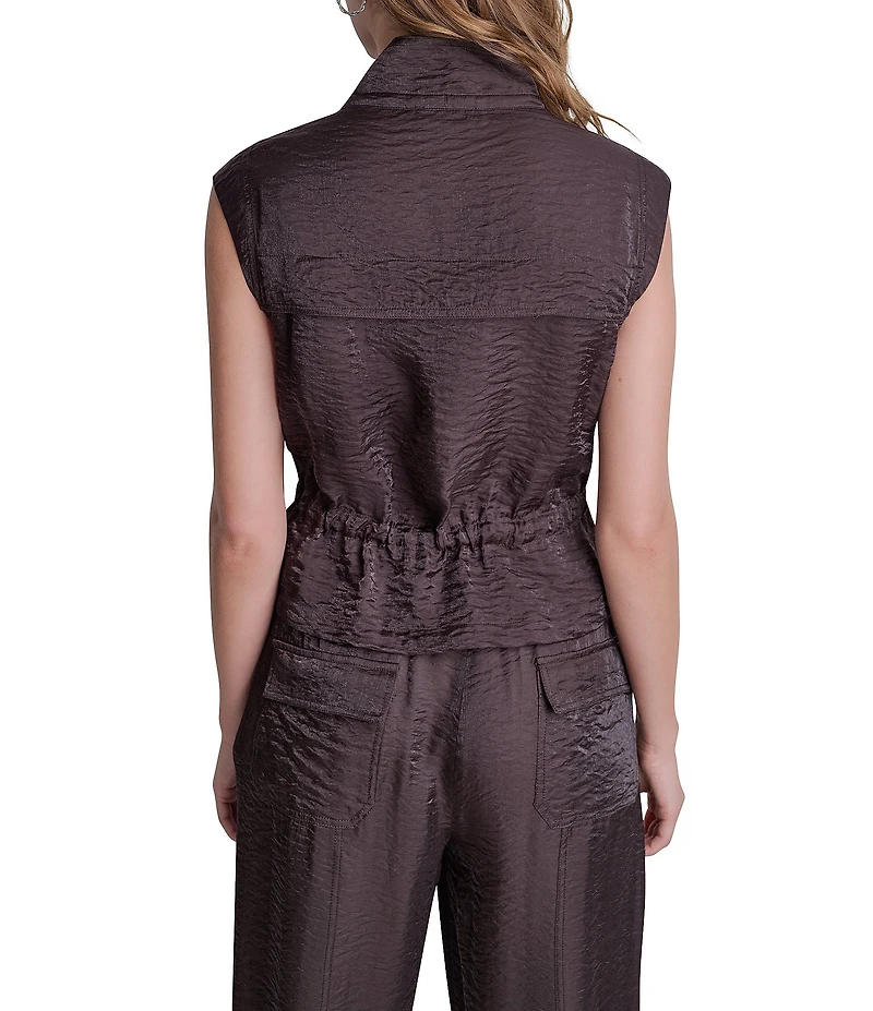 DKNY by Donna Karan Coordinating Twinkle Mock Neck Sleeveless Zip Front Peplum Vest