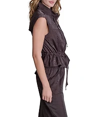 DKNY by Donna Karan Coordinating Twinkle Mock Neck Sleeveless Zip Front Peplum Vest