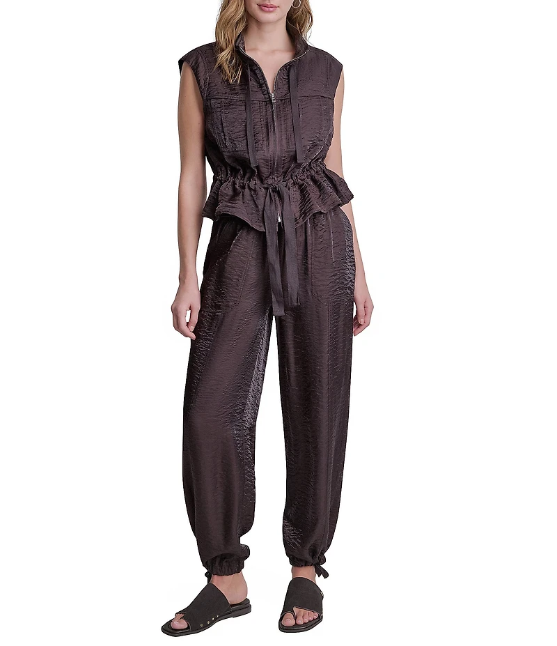 DKNY by Donna Karan Coordinating Twinkle Mock Neck Sleeveless Zip Front Peplum Vest