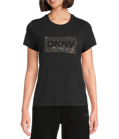 DKNY by Donna Karan Cotton Blend Crew Neck Short Sleeve Studded Graphic Tee