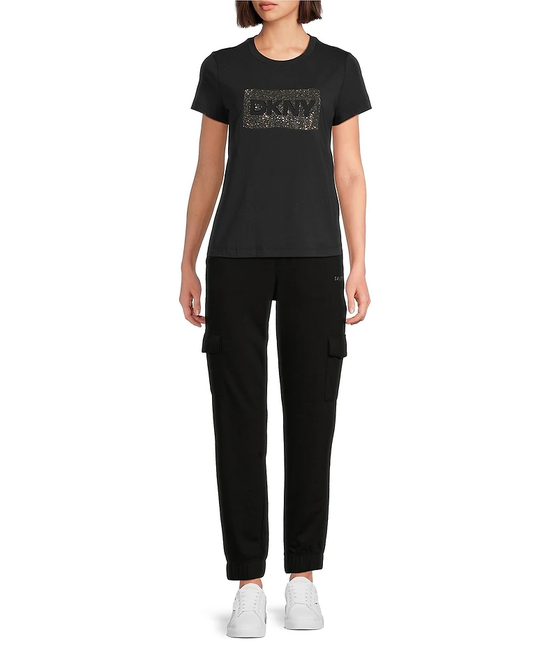 DKNY by Donna Karan Cotton Blend Crew Neck Short Sleeve Studded Graphic Tee