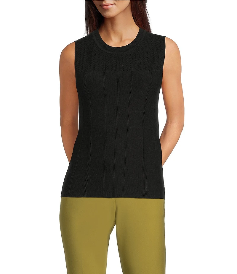 DKNY By Donna Karan Cotton Blend Crew Neck Sleeveless Knit Top