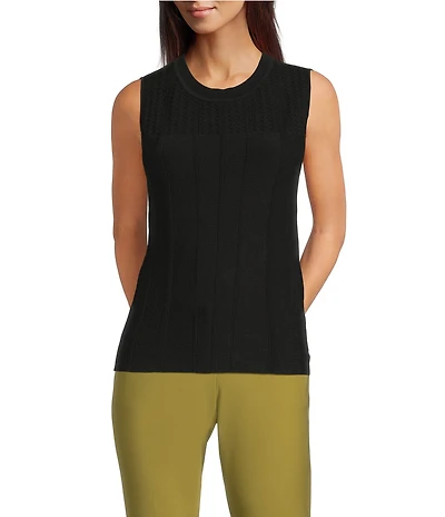 DKNY By Donna Karan Cotton Blend Crew Neck Sleeveless Knit Top