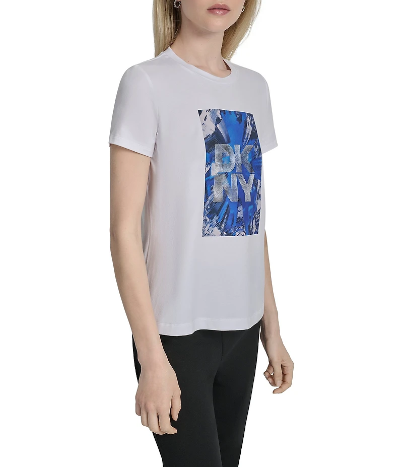 DKNY by Donna Karan Cotton Blend Skyscraper Logo Crew Neck Short Sleeve T-Shirt