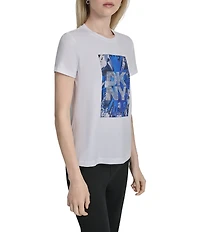 DKNY by Donna Karan Cotton Blend Skyscraper Logo Crew Neck Short Sleeve T-Shirt