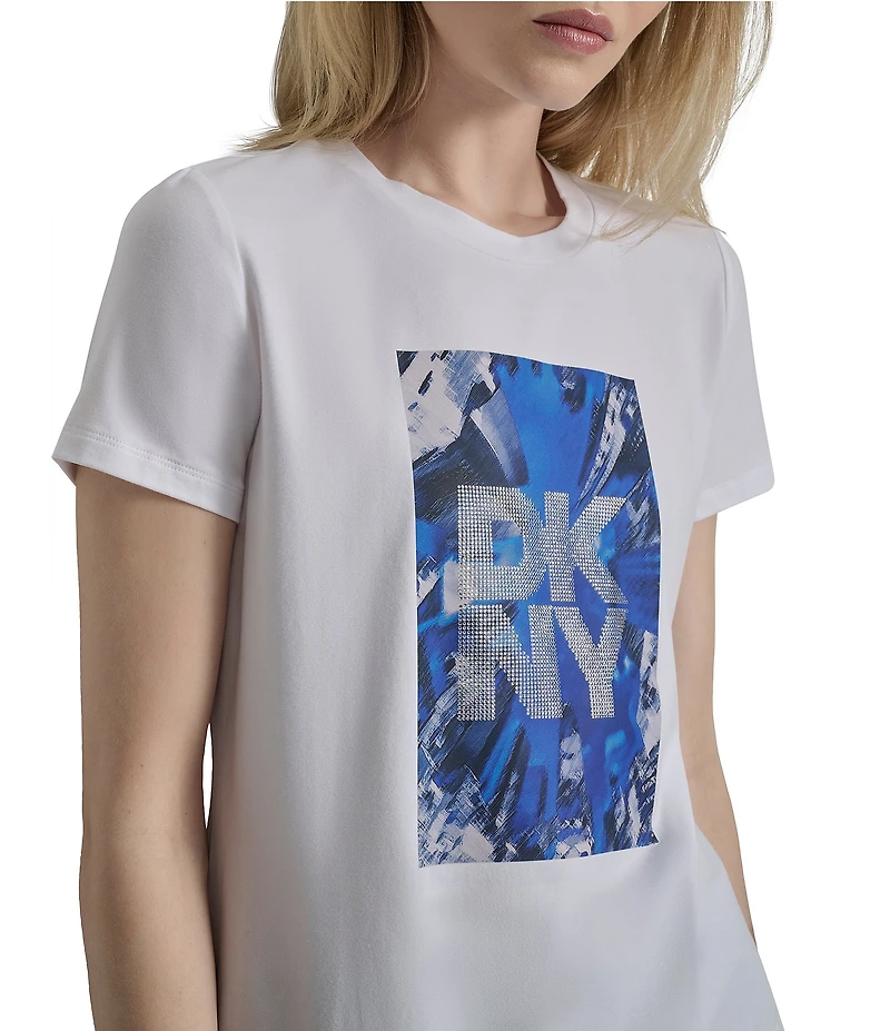 DKNY by Donna Karan Cotton Blend Skyscraper Logo Crew Neck Short Sleeve T-Shirt