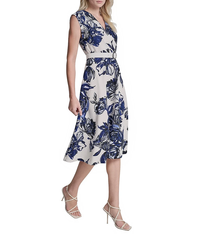 DKNY by Donna Karan Cotton Button Front Belted Midi Shirtdress