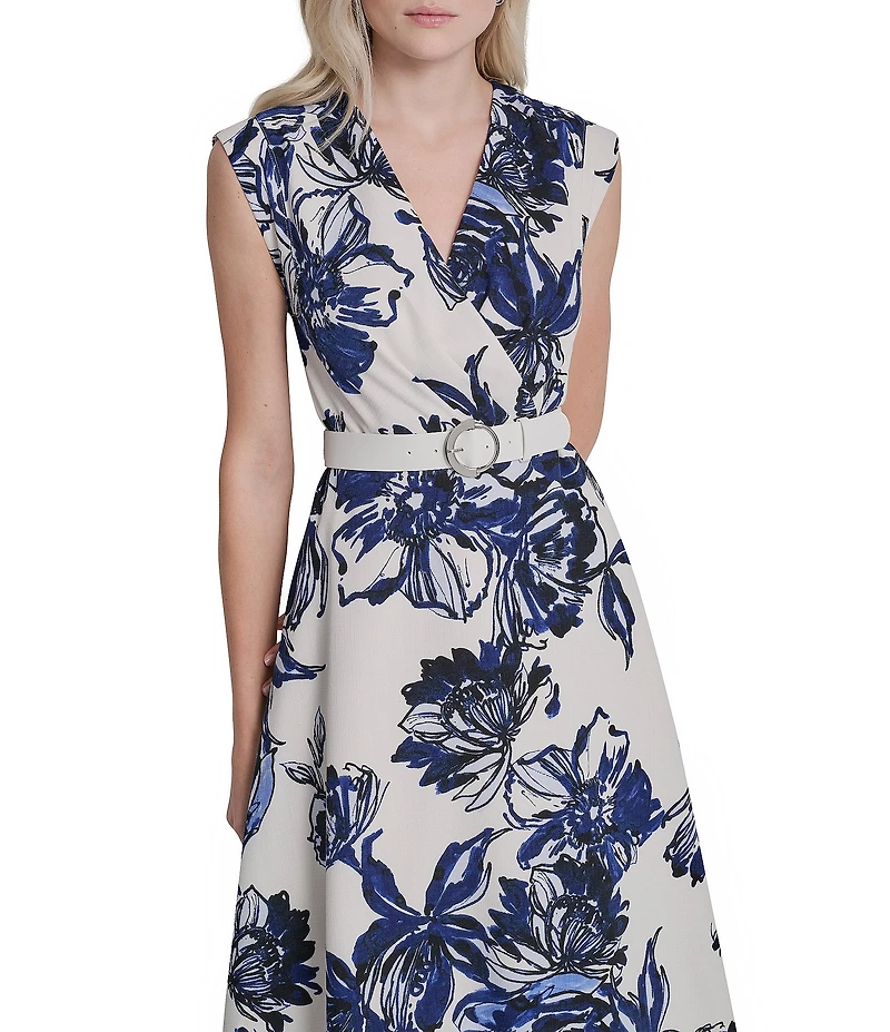 DKNY by Donna Karan Cotton Button Front Belted Midi Shirtdress