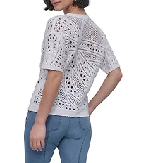 DKNY By Donna Karan Cotton Crochet Crew Neck Short Sleeve Top