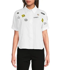 DKNY by Donna Karan Cotton Poplin Pins And Patches Button Front Shirt