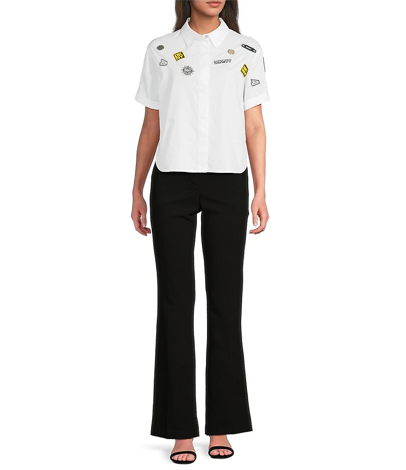 DKNY by Donna Karan Cotton Poplin Pins And Patches Button Front Shirt
