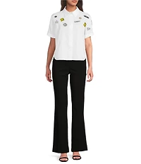DKNY by Donna Karan Cotton Poplin Pins And Patches Button Front Shirt