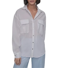 DKNY by Donna Karan Cotton Voile Long Sleeve Button Front Shirt