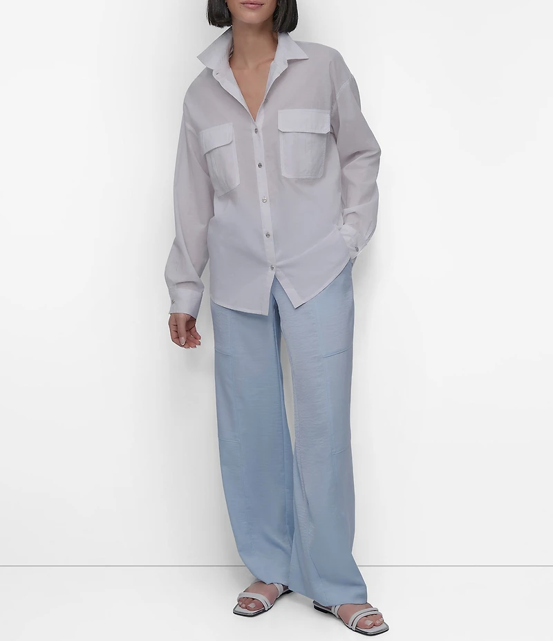 DKNY by Donna Karan Cotton Voile Long Sleeve Button Front Shirt