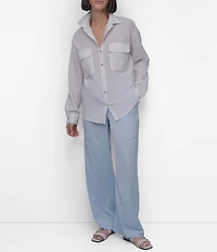 DKNY by Donna Karan Cotton Voile Long Sleeve Button Front Shirt
