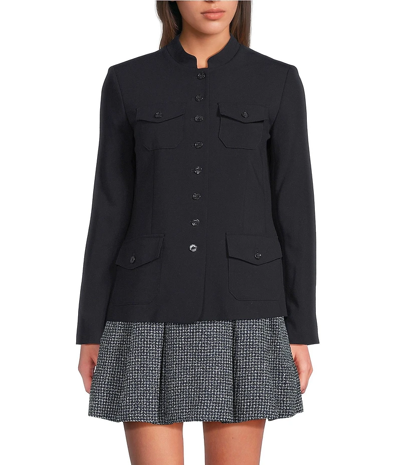 DKNY by Donna Karan Crew Neck Long Sleeve Patch Pocket Jacket